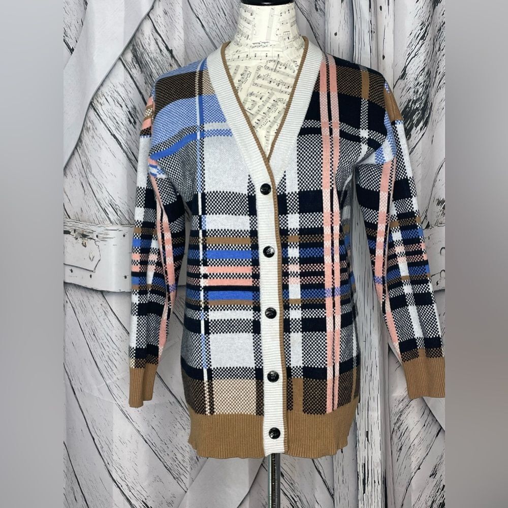 Modelle Plaid Sweater Cardigan V-Neck XS